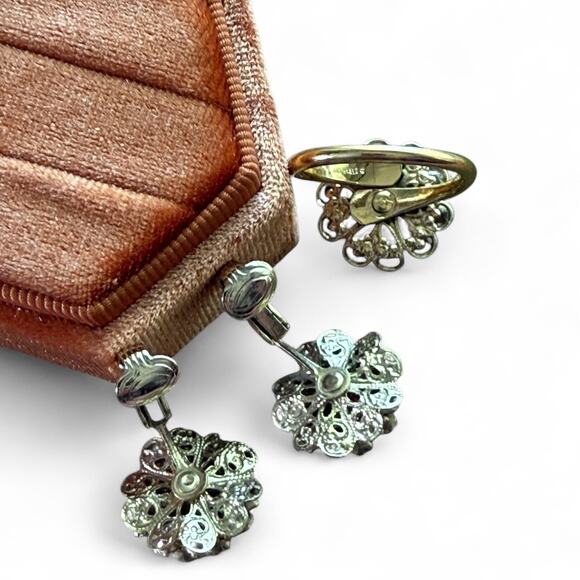 Vintage Sarah Coventry Red Rhinestone Earrings Ring Set  “Deep Burgundy” - Picture 4 of 6